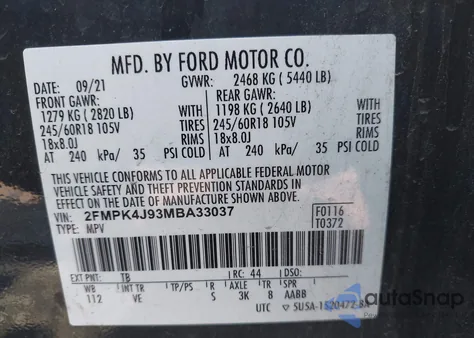 2021 Ford Edge Sel z USA, uszkodzony, nr VIN 2FMPK4J93MBA33037